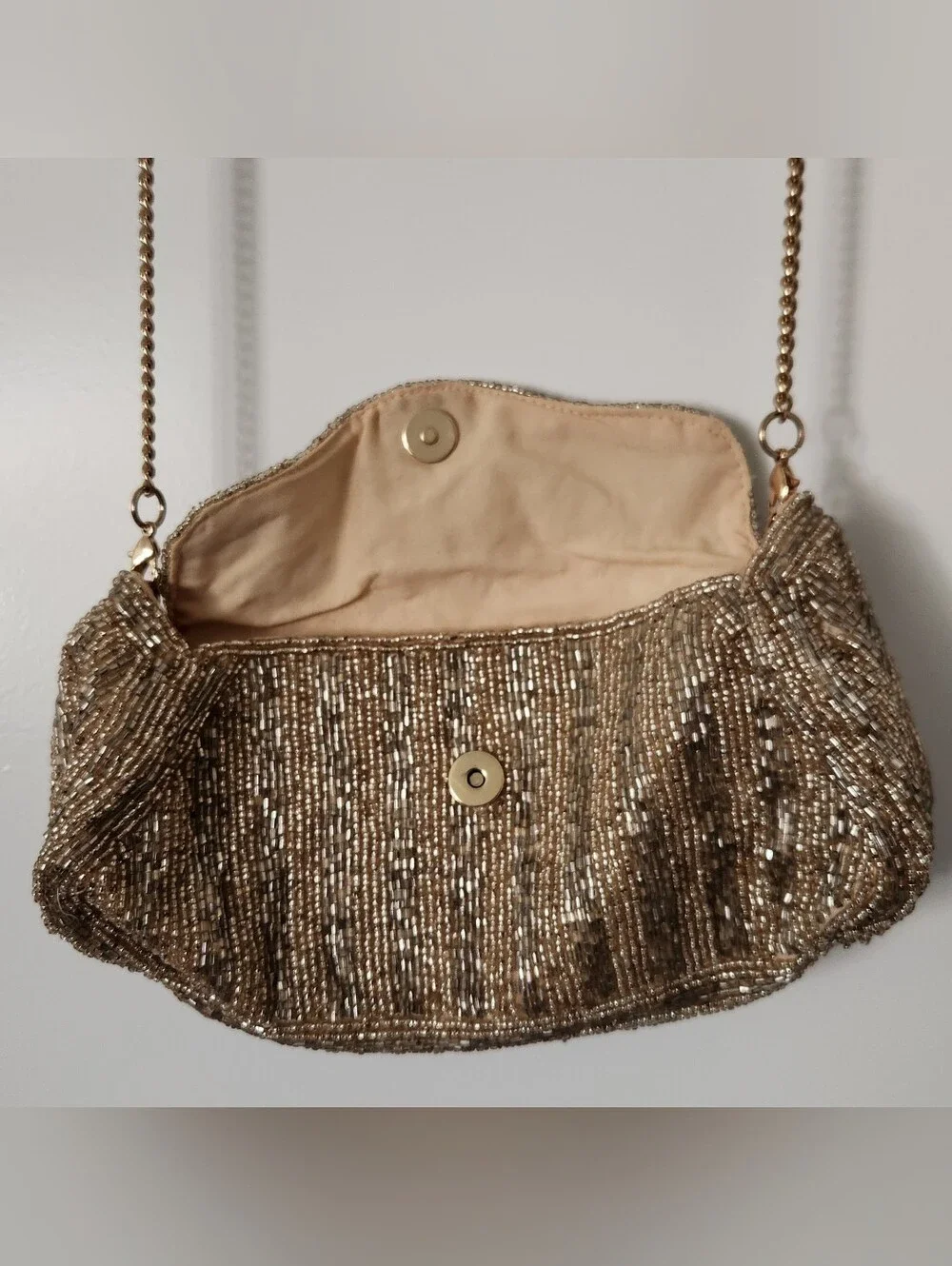 Anthropologie Gold Beaded Chain-Handle Clutch